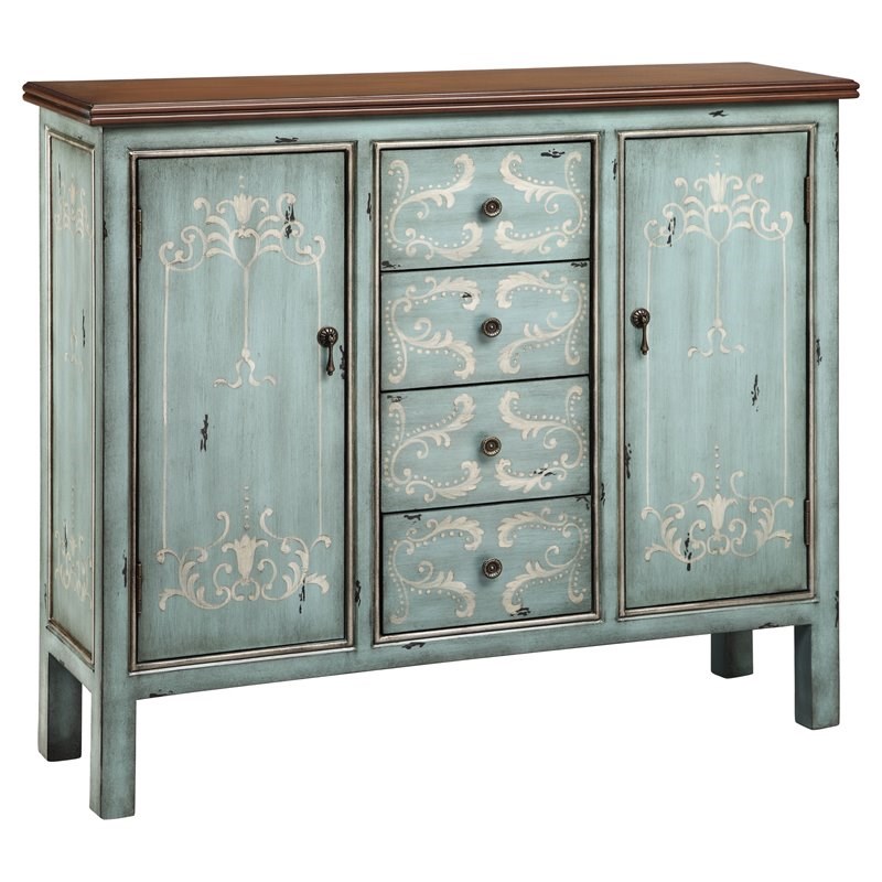 Elk Home Tabitha 2-Door 4-Drawer Transitional Wood Cabinet in Blue/Gray