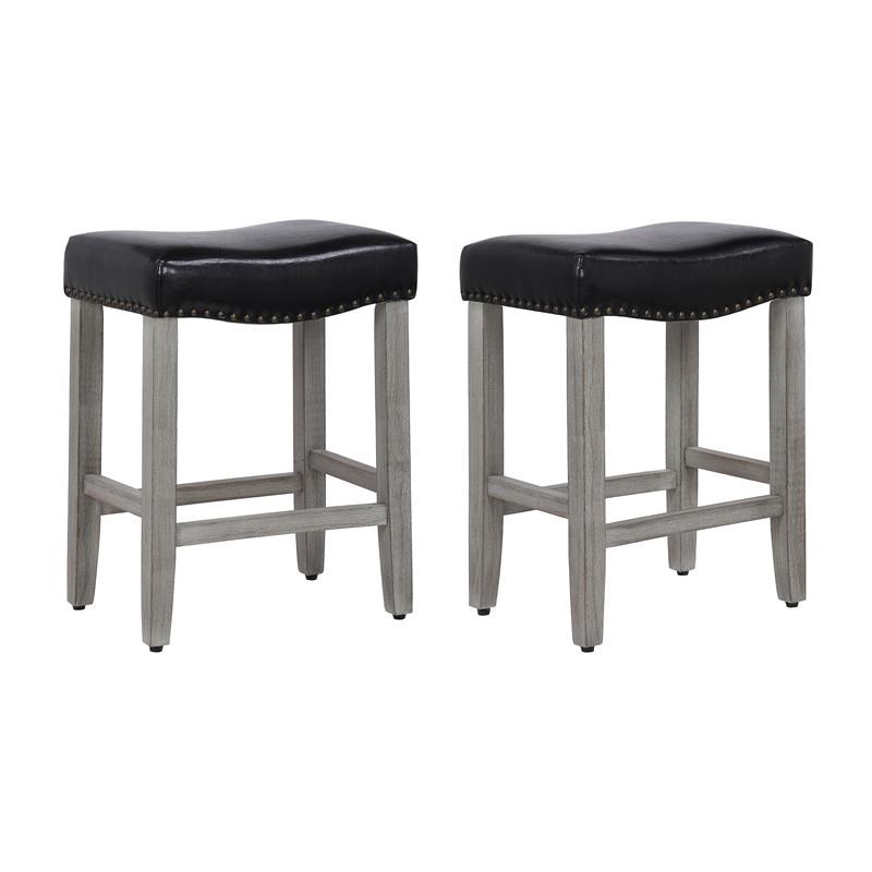 Roundhill Furniture Coco Upholstered Backless Saddle Seat Counter Stools 24 Height Set of 2 Gray