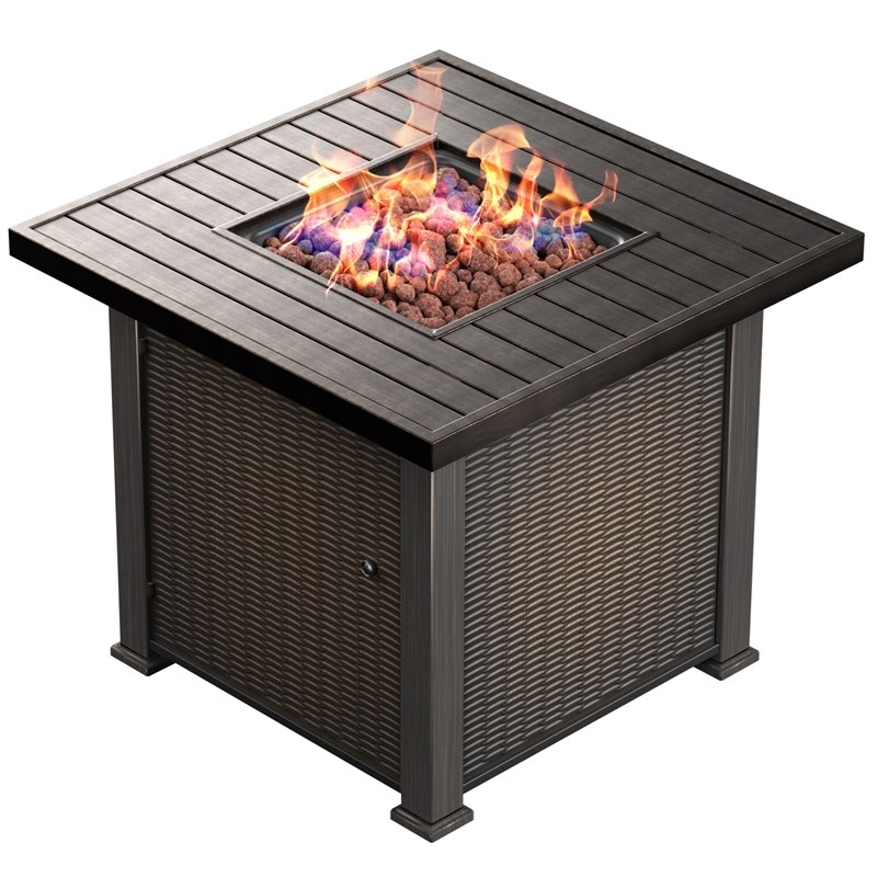 Square Stainless Steel Propane Gas Fire Pit Table in Bronze