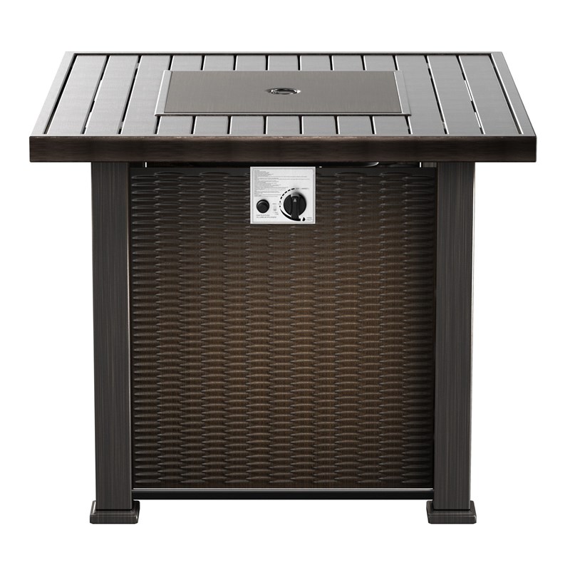 Square Stainless Steel Propane Gas Fire Pit Table in Bronze