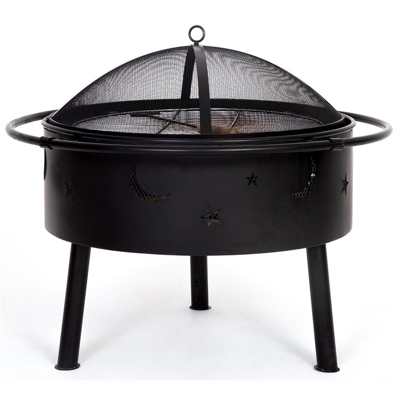 Hampton Star and Moon Steel Wood Burning Fire Pit in Black