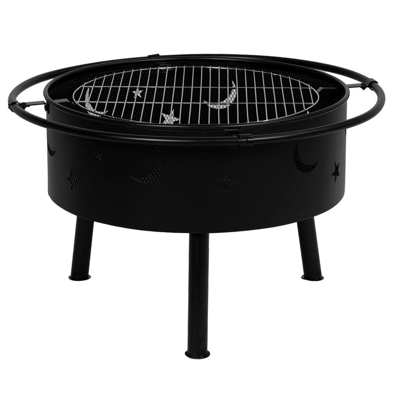 Hampton Star and Moon Steel Wood Burning Fire Pit in Black