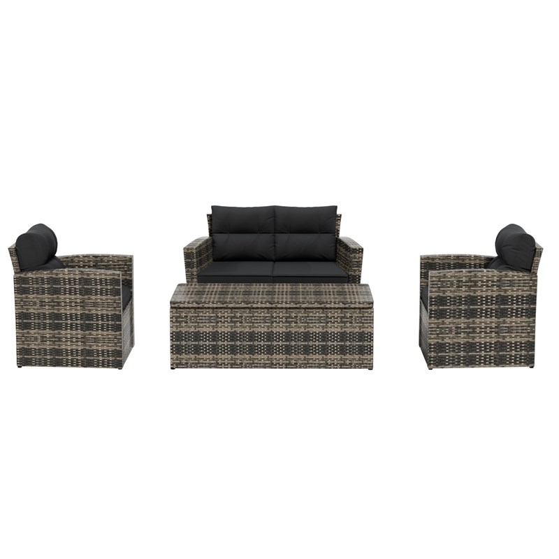 Maldives 4 PC Rattan Wicker Conversation Seating Group With Gray Cushions