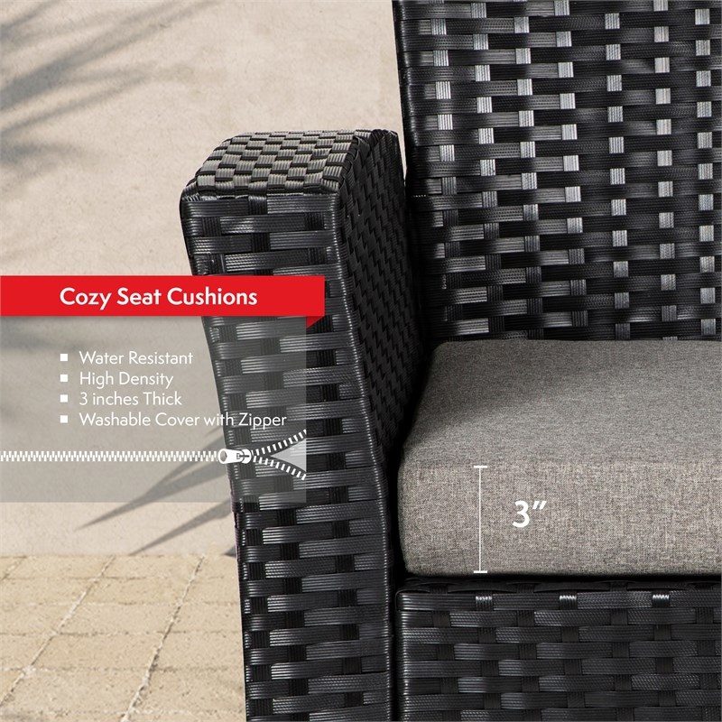 Wynston 4-Piece Outdoor Patio Conversation Set with Cushions Black/Gray