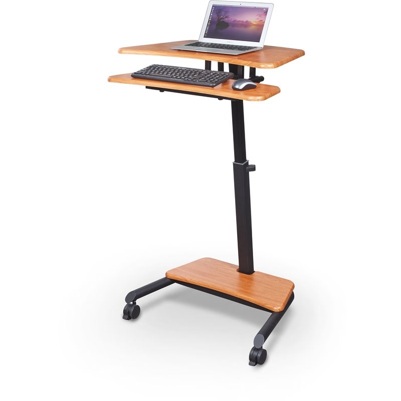 MooreCo Wood Up-Rite Mobile Height Adjustable Sit/Stand Workstation in Brown