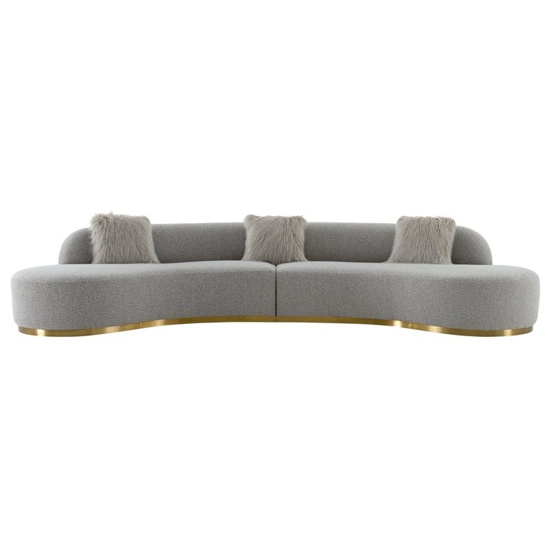 Pasargad Home Simona Modern Poly Fabric Curved Sofa with 3 Pillow in Gray