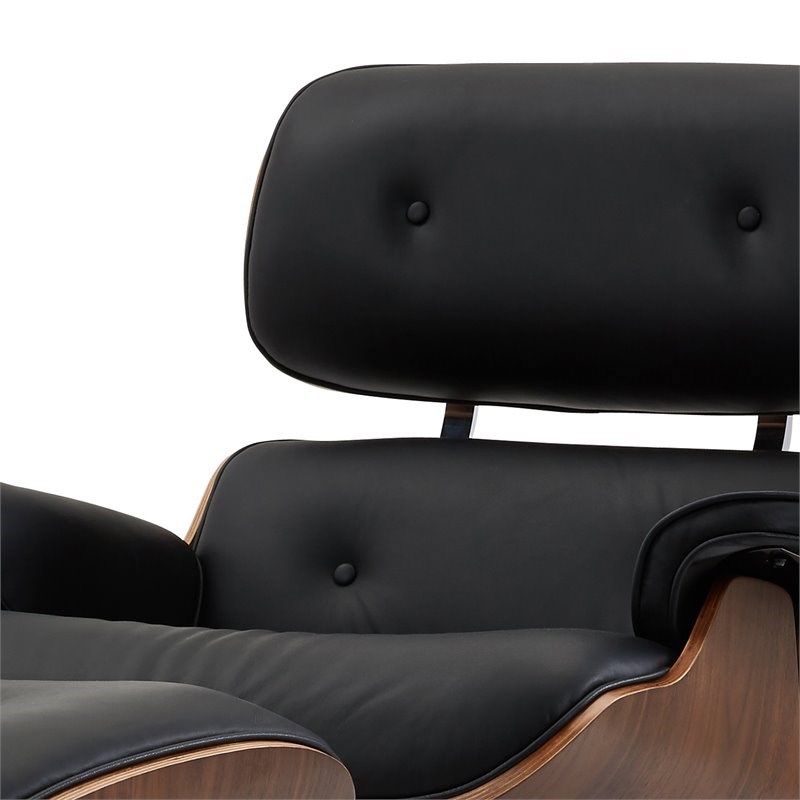 Pasargad Home Portfino Leather Lounge Chair With Ottoman in Black/Brown