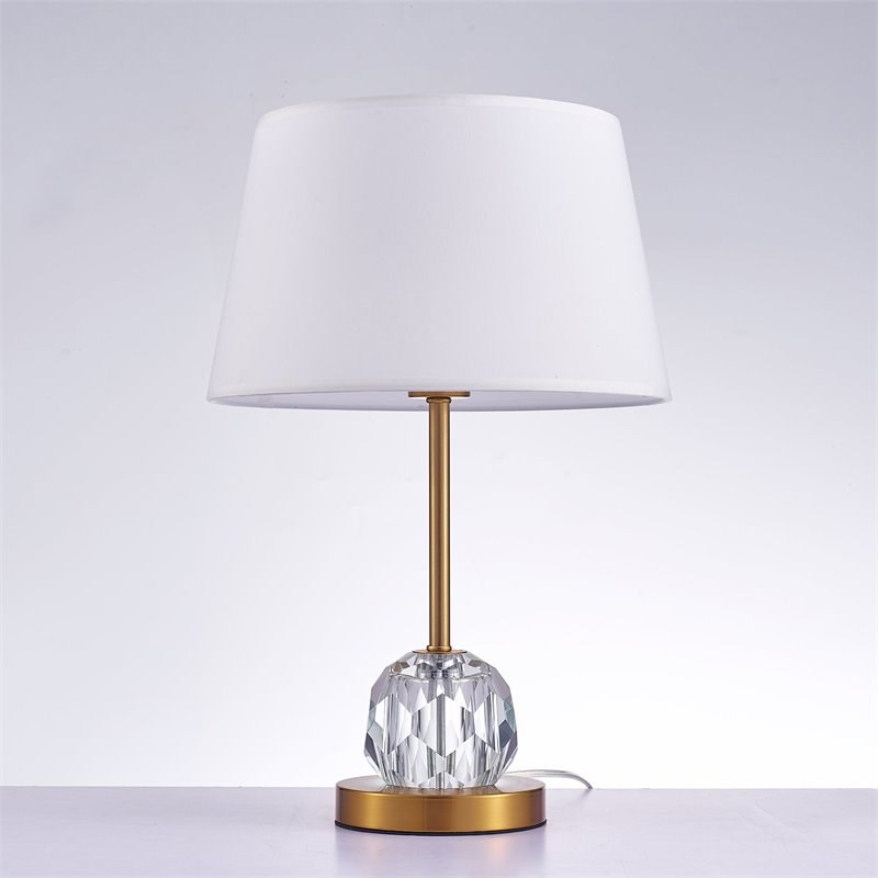 Pasargad Home Aston Contemporary Metal & Crystal Table Lamp Light in White/Clear