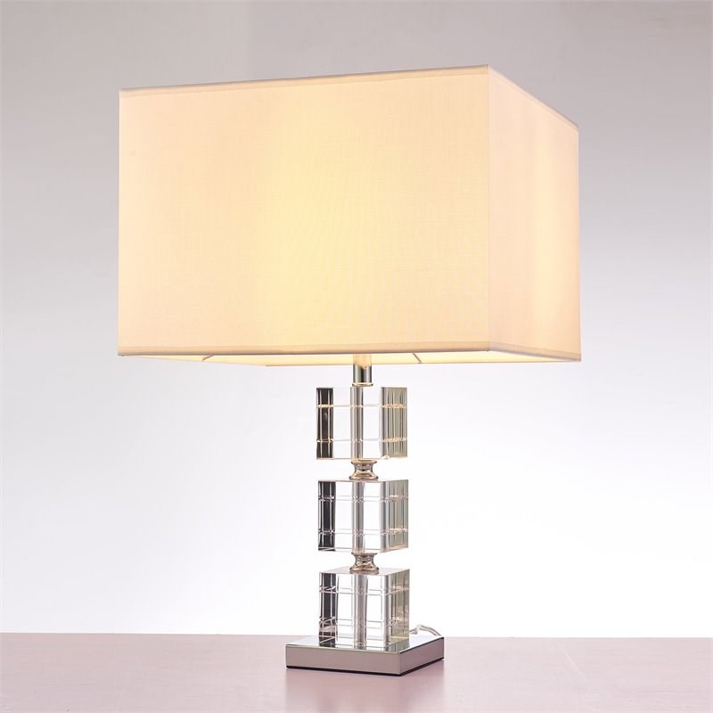 Pasargad Home Fredo Contemporary Metal & Crystal Table Lamp Light in White/Clear