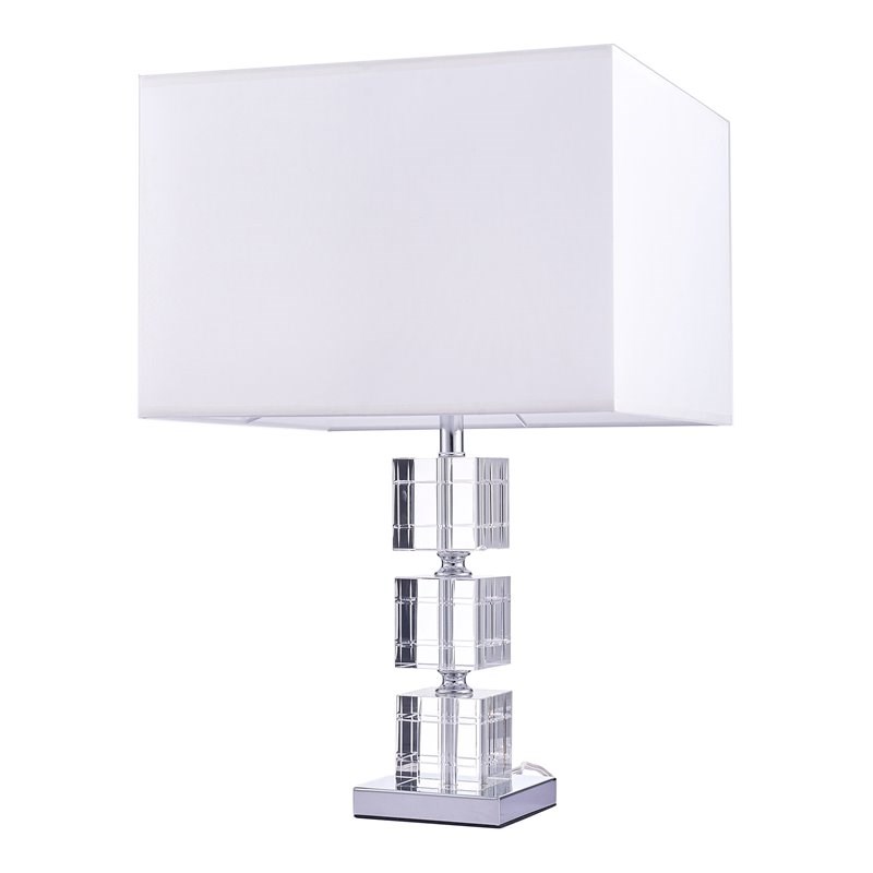 Pasargad Home Fredo Contemporary Metal & Crystal Table Lamp Light in White/Clear