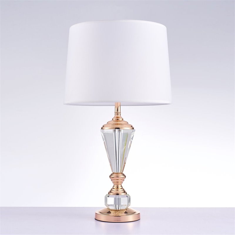 Pasargad Home Luxus Contemporary Metal & Crystal Table Lamp Light in White/Clear
