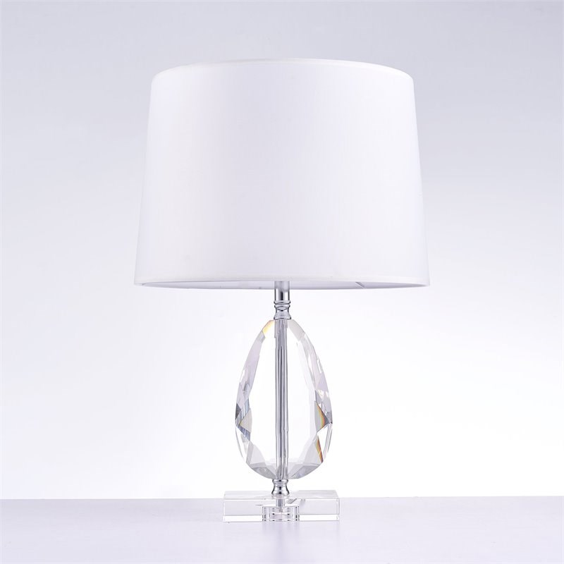 Pasargad Home Trento Metal & Crystal Table Lamp Light in White/Clear