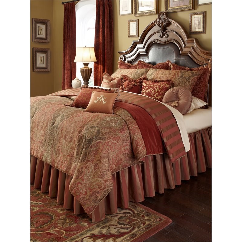 Michael Amini Woodside Park 13-piece Fabric King Comforter Set in Spice Red