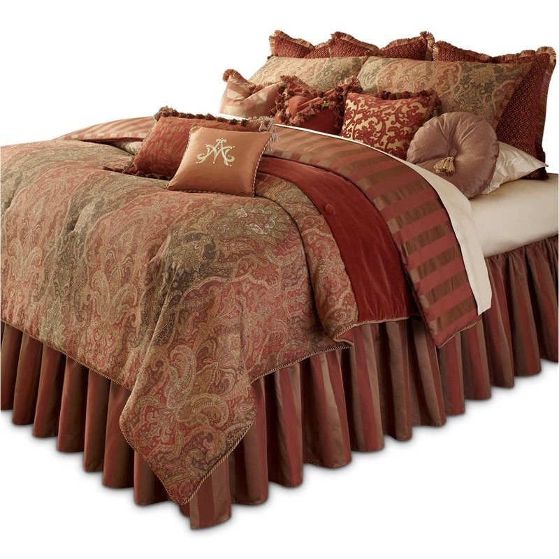 Michael Amini Woodside Park 13-piece Fabric King Comforter Set in Spice Red