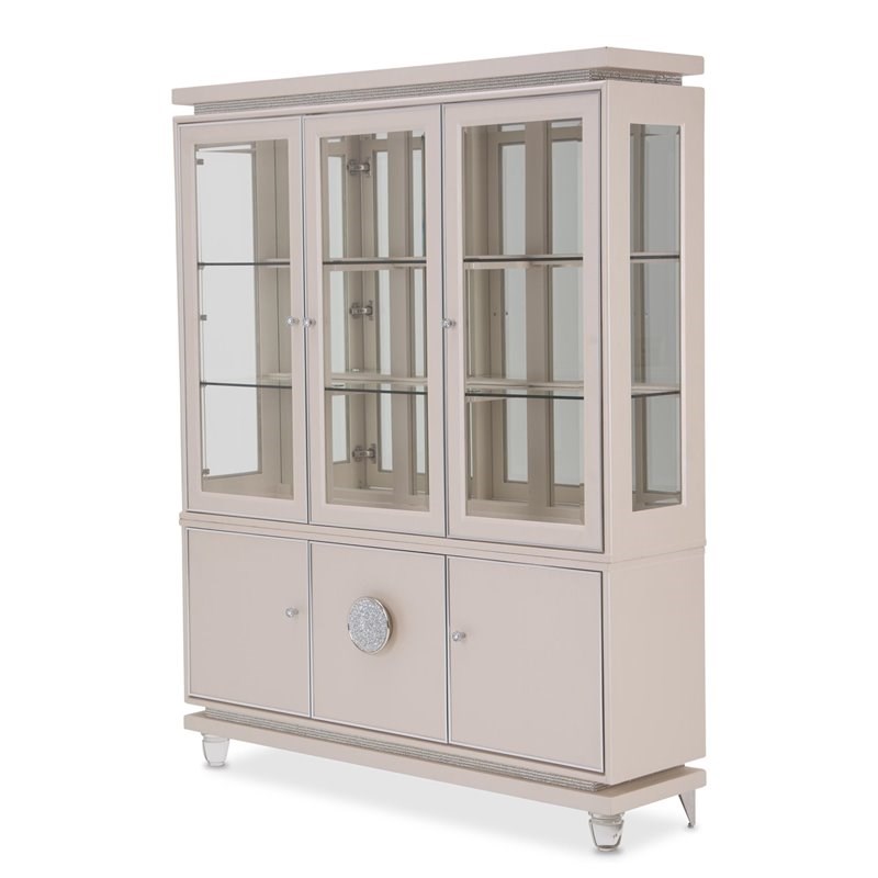 Michael Amini Glimmering Heights Wood & Glass China Cabinet in Ivory