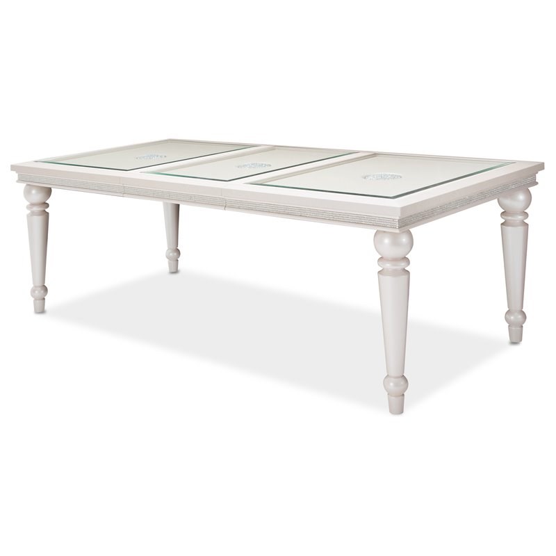 Michael Amini Glimmering Heights Contemporary Wood & Glass Dining Table in Ivory