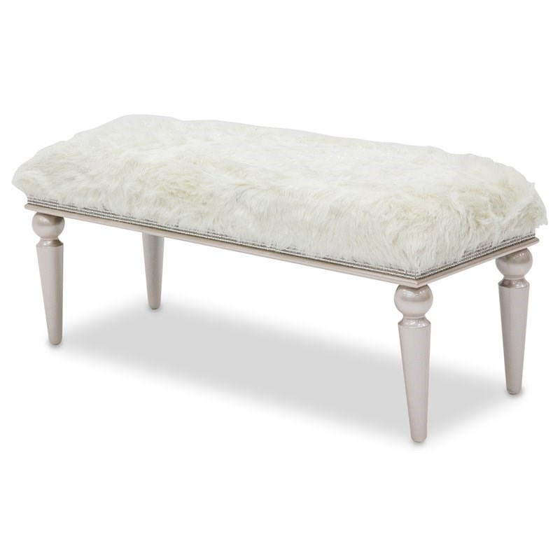 Michael Amini Glimmering Heights Contemporary Wood Bed Bench in Ivory