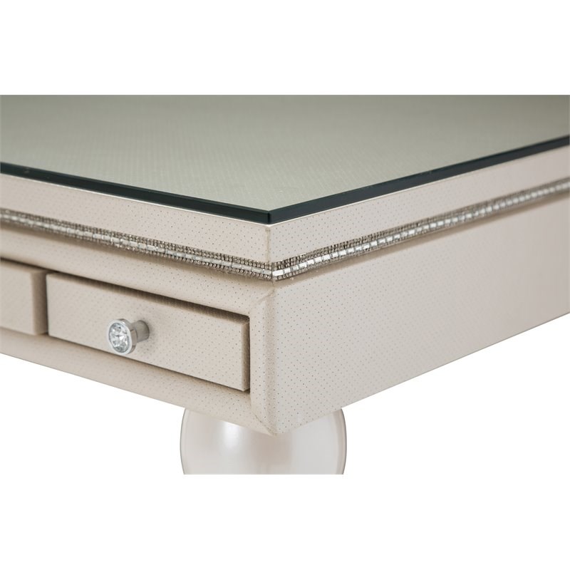 Michael Amini Glimmering Heights Contemporary Wood & Glass Writing Desk in Ivory