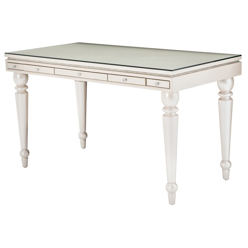Michael Amini Glimmering Heights Contemporary Wood & Glass Writing Desk in Ivory