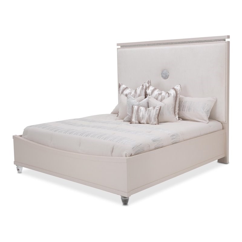 Michael Amini Glimmering Heights Wood Cal King Upholstered Bed in Ivory
