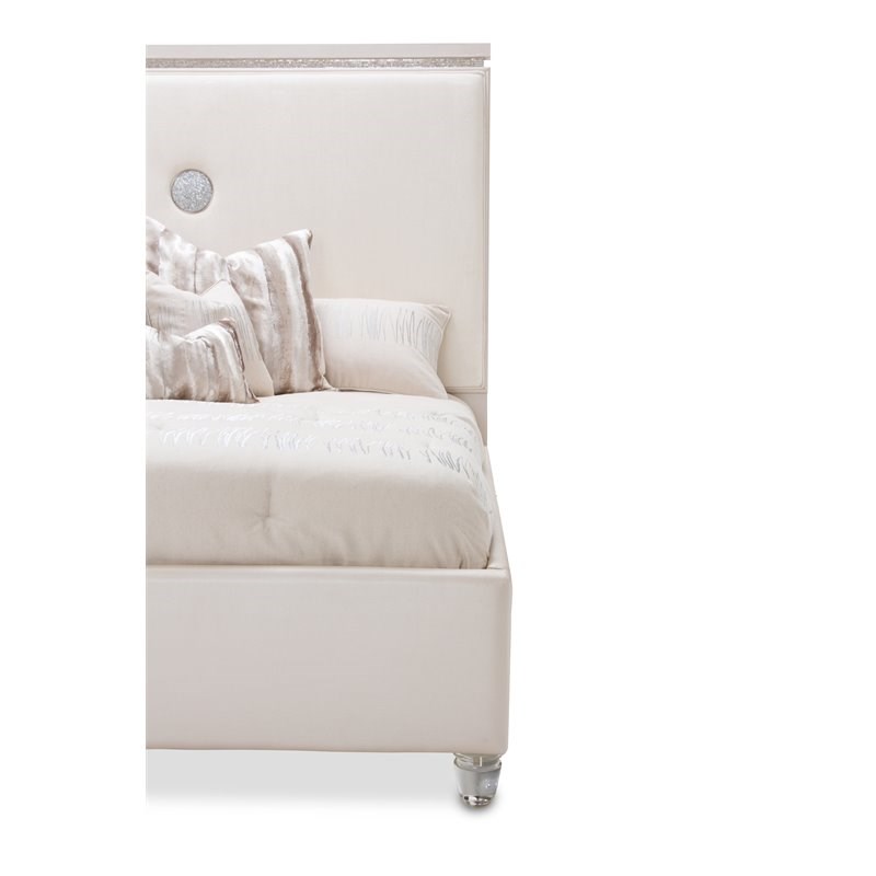 Michael Amini Glimmering Heights Wood Eastern King Upholstered Bed in Ivory