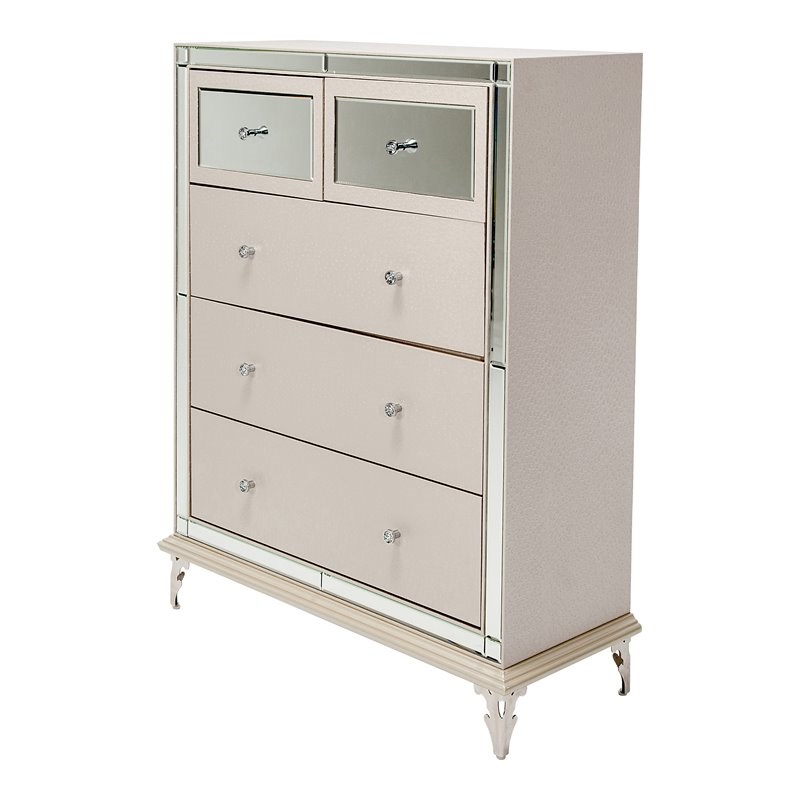 Michael Amini Hollywood Loft 5-Drawer Wood & Glass Chest in Frost Ivory
