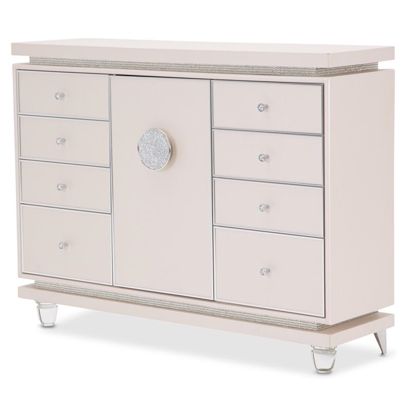 Michael Amini Glimmering Heights Upholstered Wood & Vinyl Dresser in Ivory