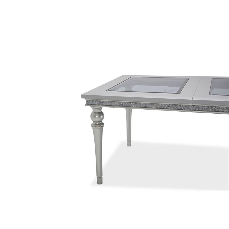 Michael Amini Melrose Plaza Upholstered Wood & Glass Dining Table in Dove Gray