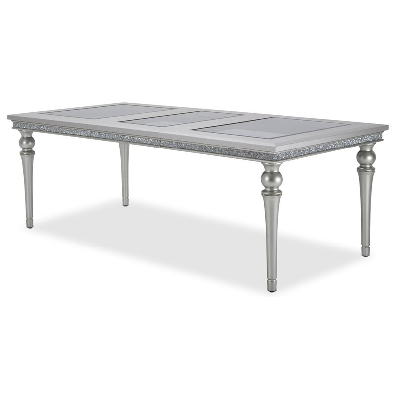 Michael Amini Melrose Plaza Upholstered Wood & Glass Dining Table in Dove Gray