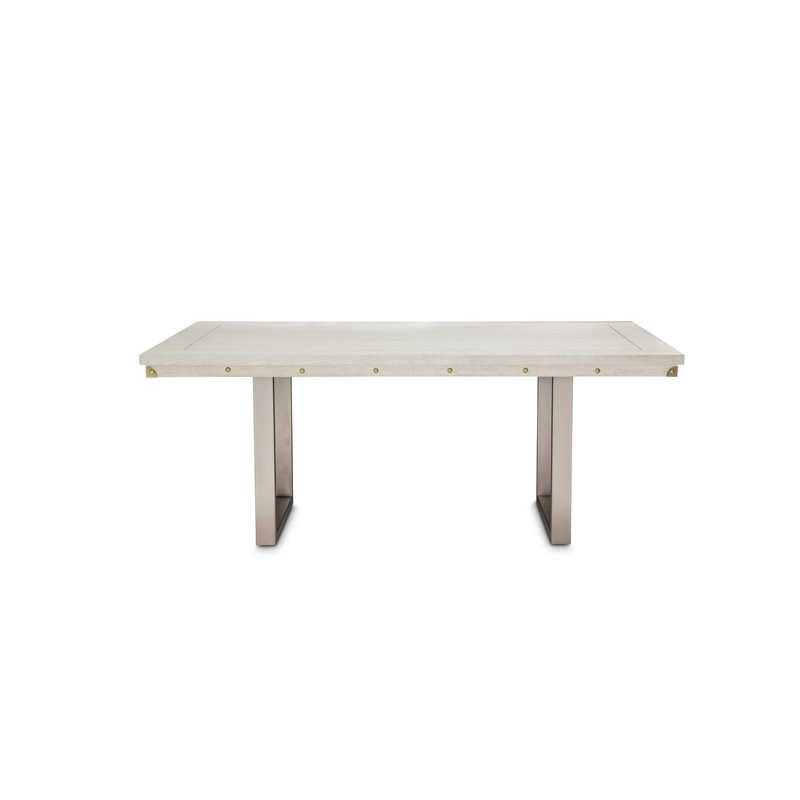 Michael Amini Menlo Station Rectangular Wood & Metal Dining Table in Ivory/Gray