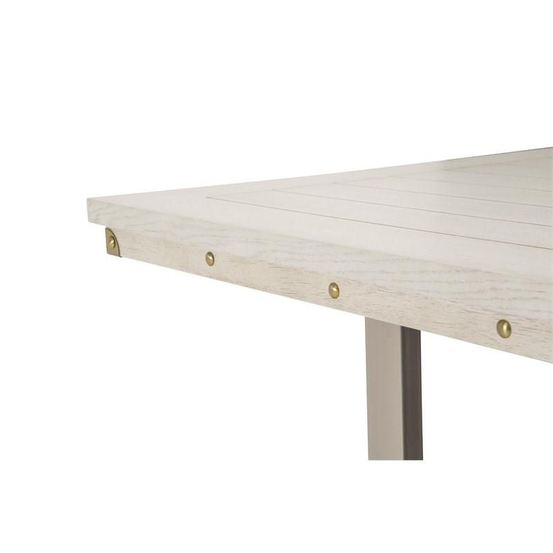 Michael Amini Menlo Station Rectangular Wood & Metal Dining Table in Ivory/Gray