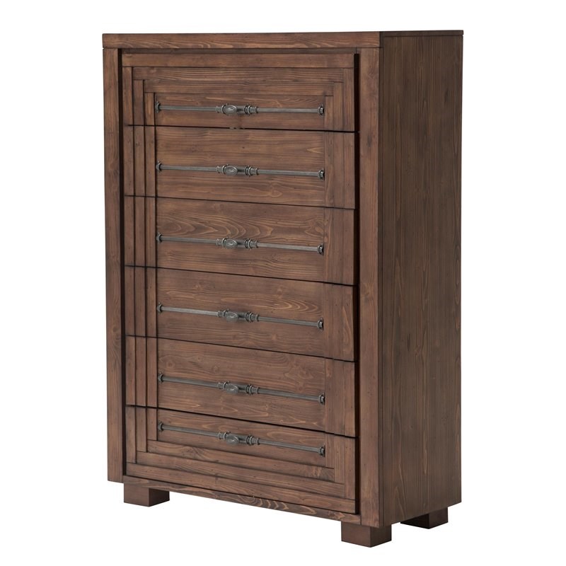 Michael Amini Carrollton 6-Drawer Spruce Solids Wood Chest in Rustic Ranch Brown