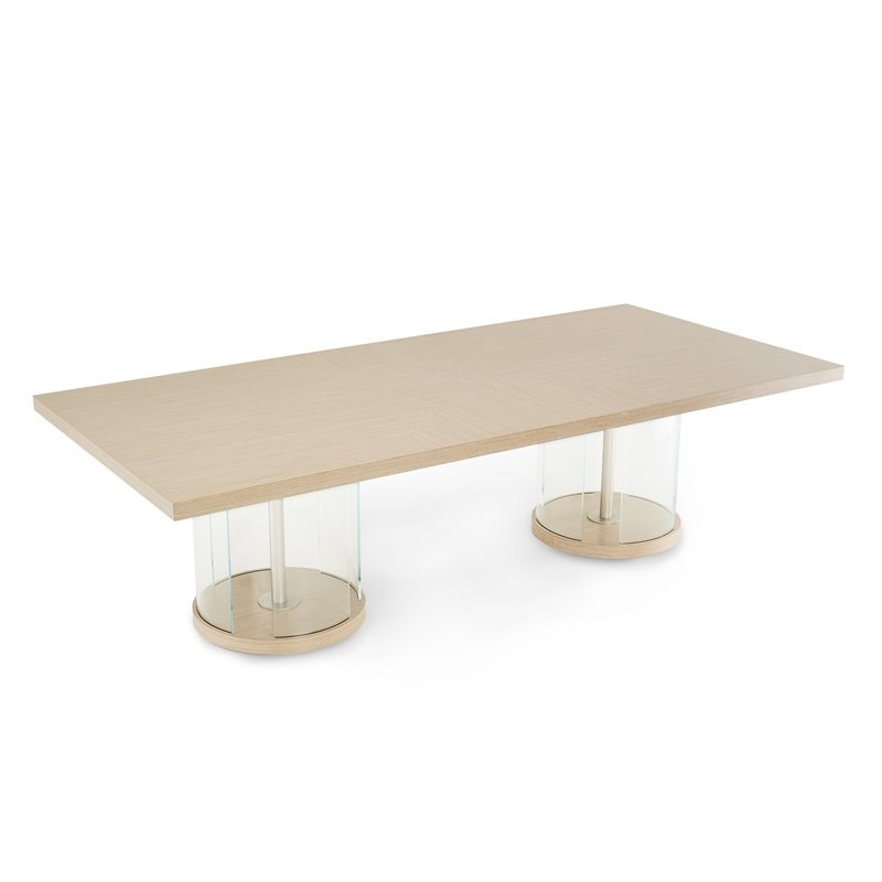 Michael Amini Laguna Ridge Wood & Acrylic Pedestal Dining Table in Washed Oak