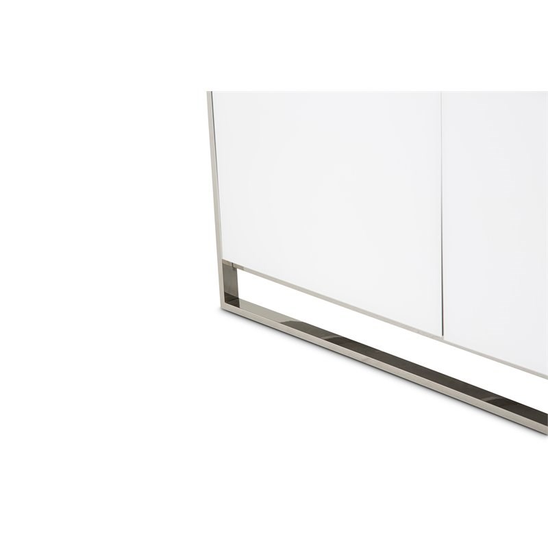 Michael Amini State St. Modern Stainless Steel & Glass Sideboard in Glossy White