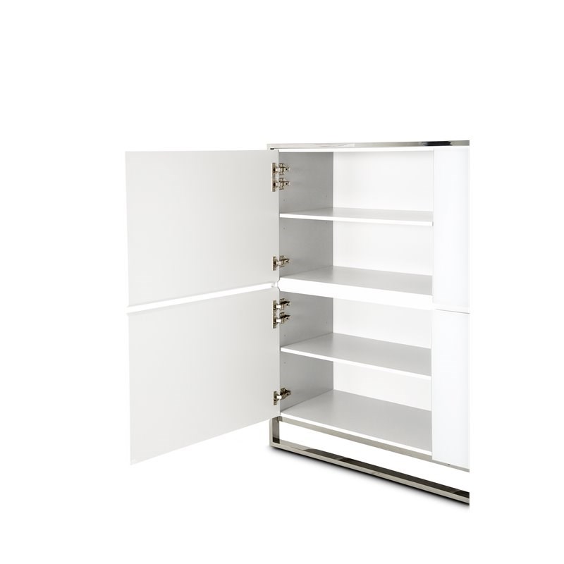 Michael Amini State St. Stainless Steel & Glass Accent Cabinet in Glossy White