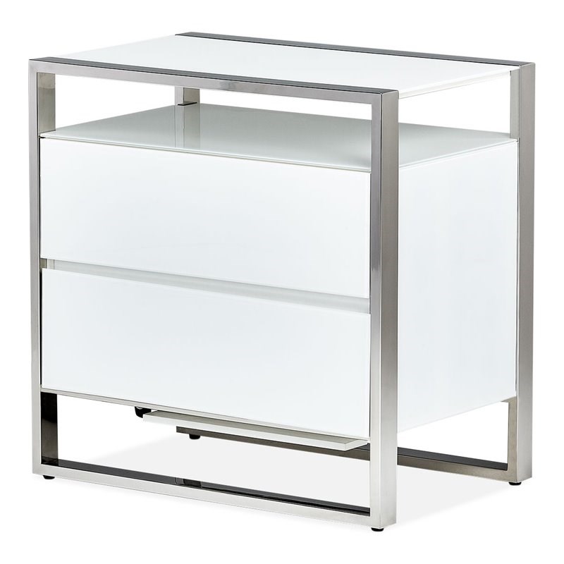 Michael Amini State St. Metal & Glass Nightstand w/ LED Lights in Glossy White