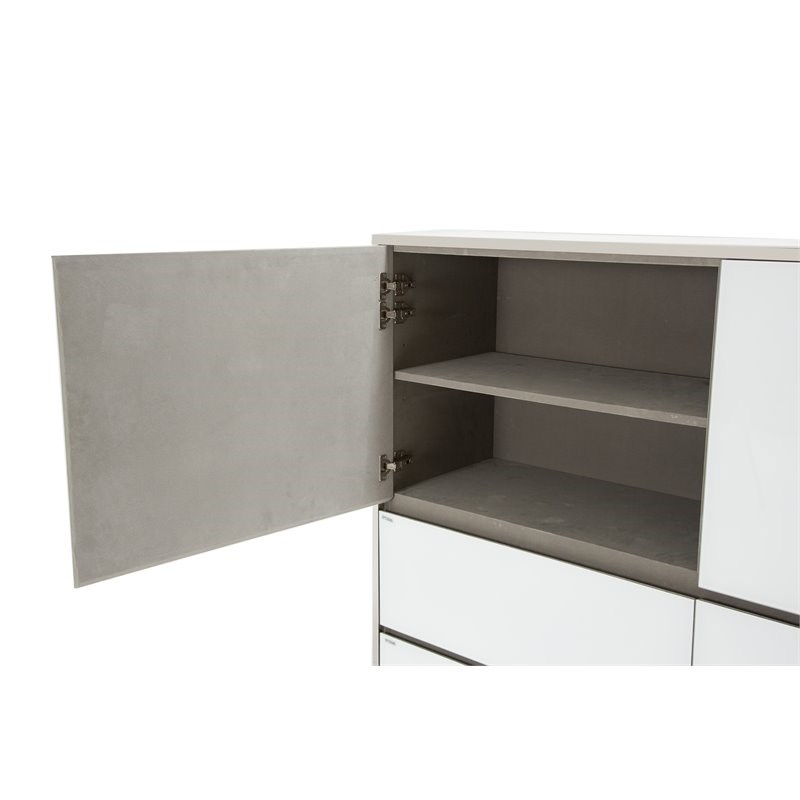 Michael Amini State St. Modern Metal & Glass Storage Chest in Glossy White