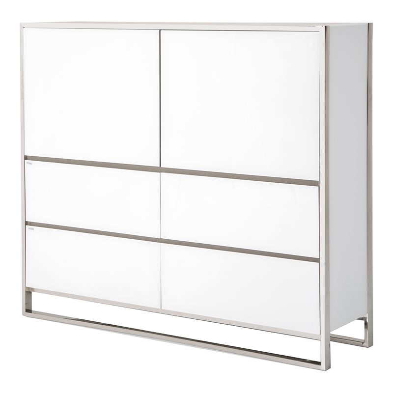 Michael Amini State St. Modern Metal & Glass Storage Chest in Glossy White