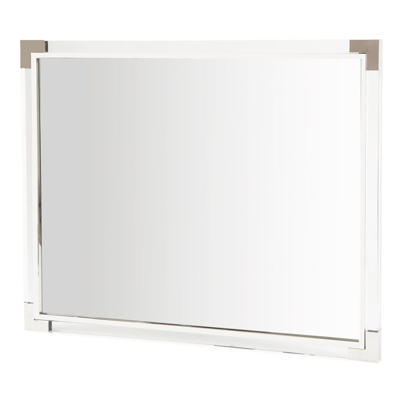 Michael Amini State St. Modern Metal & Glass Wall Mirror in Glossy White