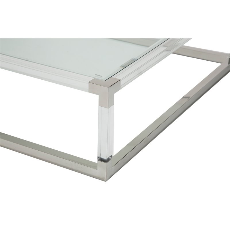 Michael Amini State St. Square Stainless Steel & Glass Cocktail Table in White