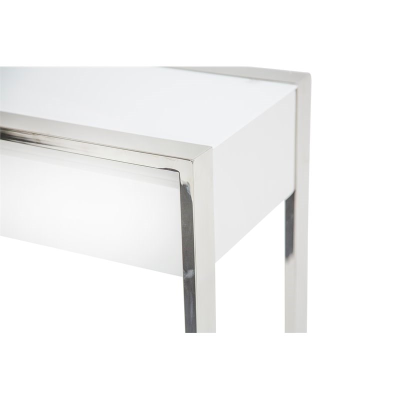 Michael Amini State St. Stainless Steel & Glass Console Table in Glossy White