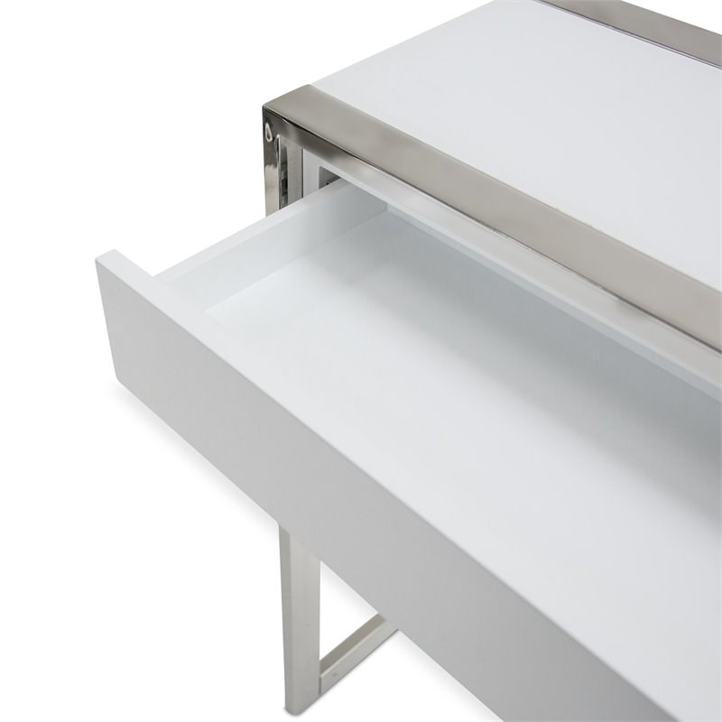Michael Amini State St. Stainless Steel & Glass Console Table in Glossy White