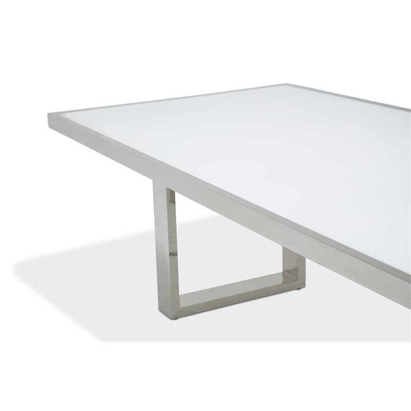 Michael Amini State St. Stainless Steel & Glass Dining Table in Glossy White