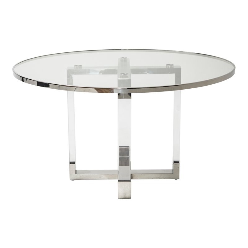 Michael Amini State St. Round Stainless Steel & Glass Dining Table in White