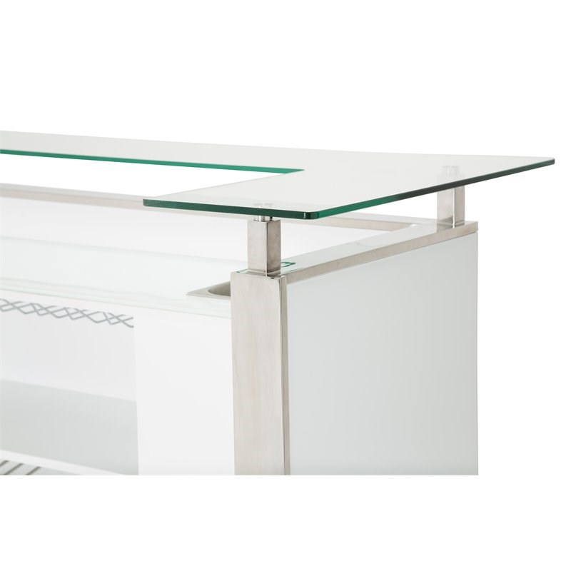 Michael Amini State St. Stainless Steel Bar with Glass Top in Glossy White