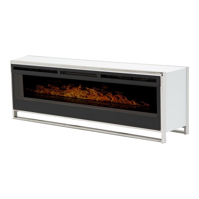 Michael Amini State St. Stainless Steel/Glass Electric Fireplace in Glossy White