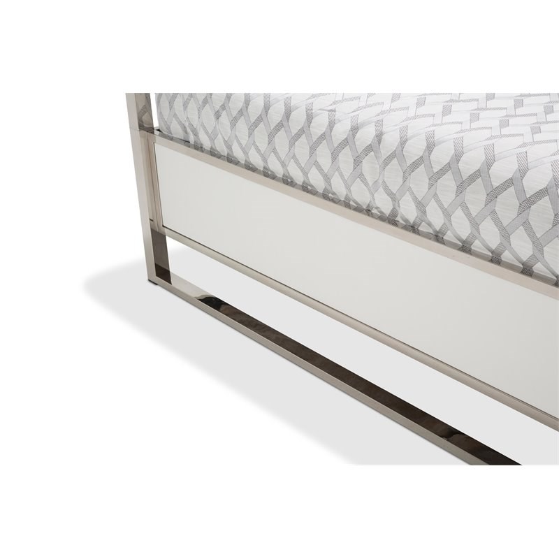 Michael Amini State St. Metal & Faux Leather Cal King Canopy Bed in Satin White