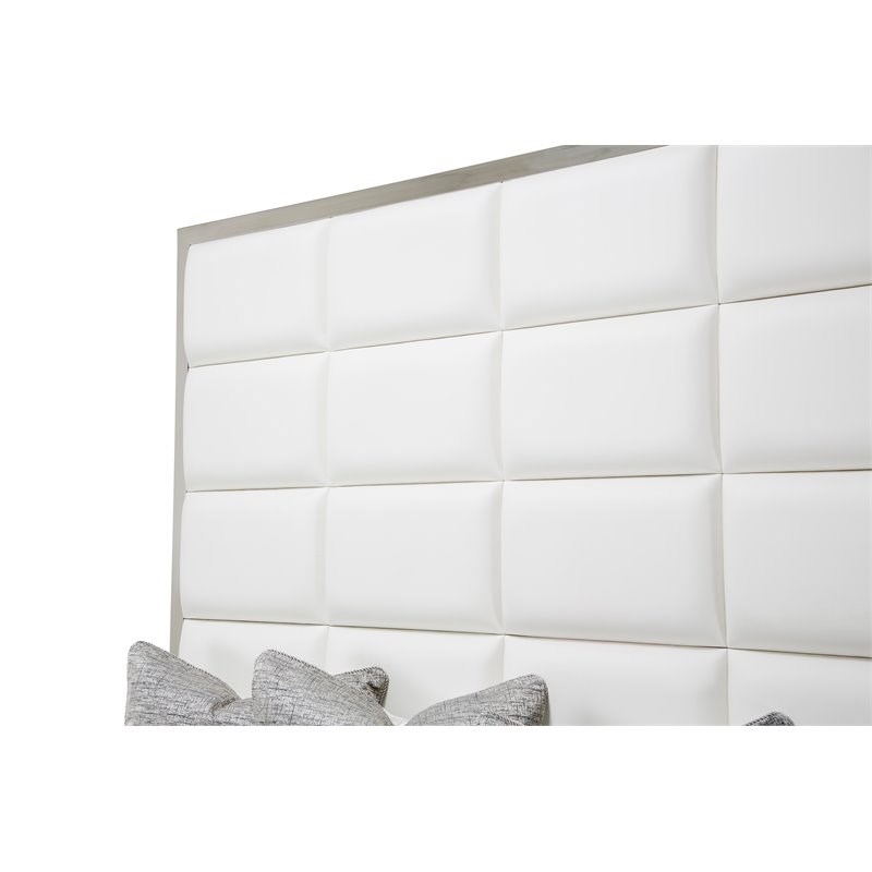 Michael Amini State St. Metal Eastern King Panel Tufted Bed in Satin White