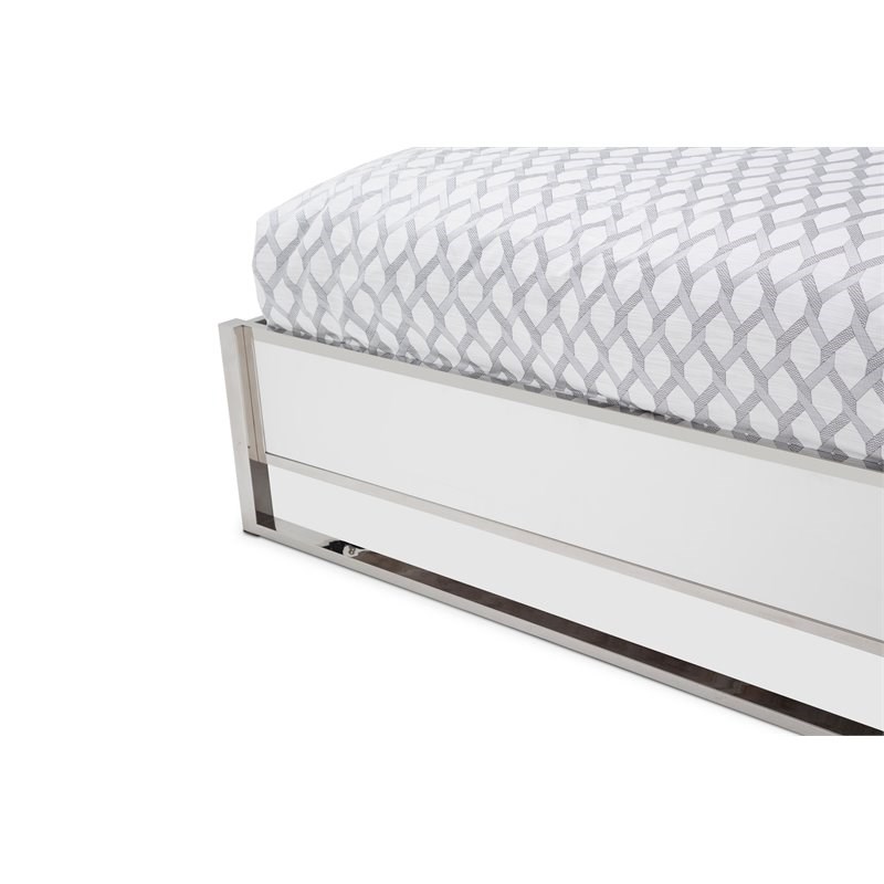 Michael Amini State St. Metal/Faux Leather Queen Panel Tufted Bed in Satin White
