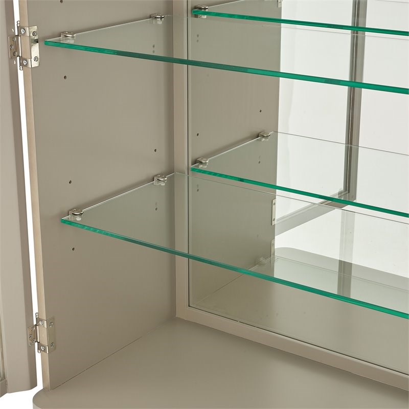 Michael Amini Lanterna Poplar Wood & Glass Display Cabinet in Silver Mist/Beige